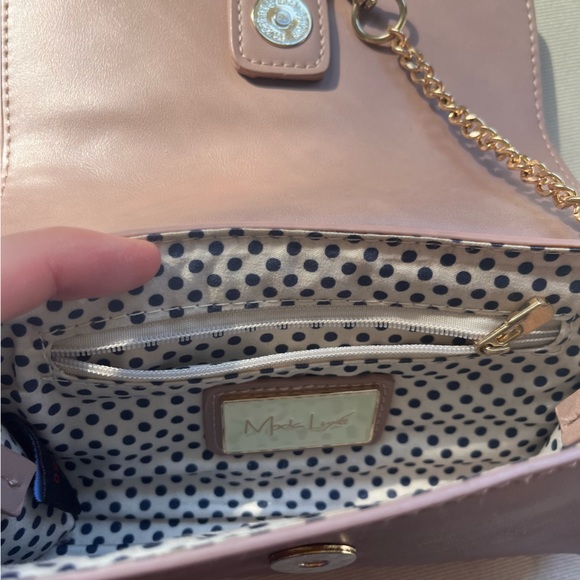 Blush Pink Faux-Suede Crossbody Purse with Gold Detailing - Picture 7 of 10